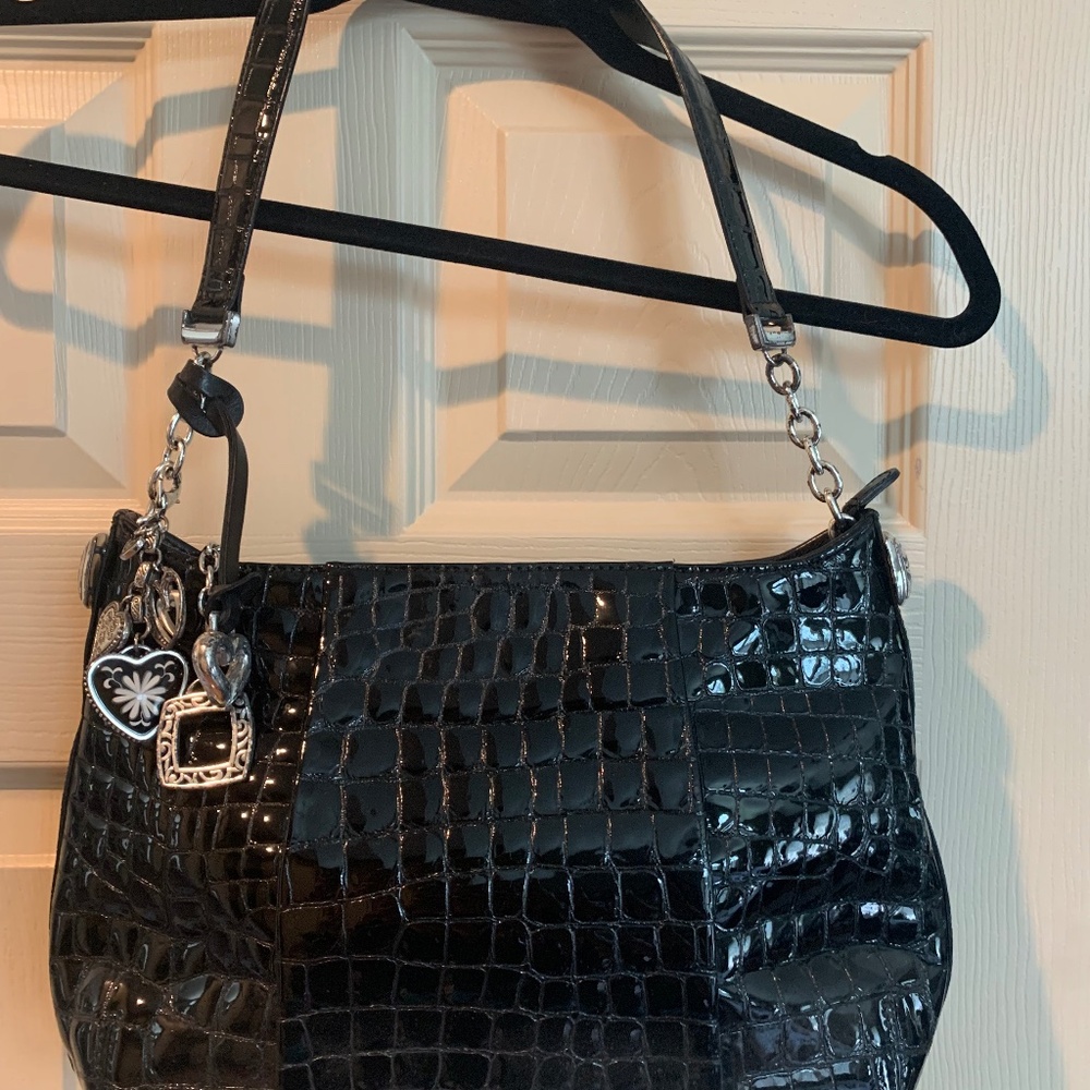 Brighton Black Croc Embossed Patent Leather Handbag